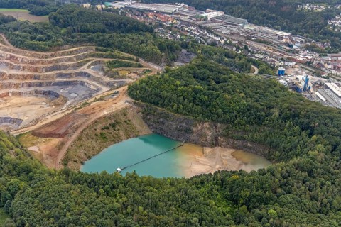 Aerial view, Steltenberg quarry in the Oege district of Hohenlimburg in Hagen, Ruhr area, North