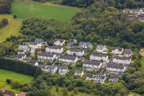 Aerial view, housing estate Neuer Kronocken in the district Hohenlimburg in Hagen, Ruhr area, North