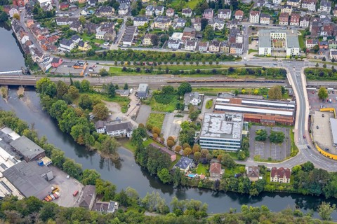 Aerial view, thyssenkrupp Hohenlimburg guest house in the Hohenlimburg district of Hagen, Ruhr