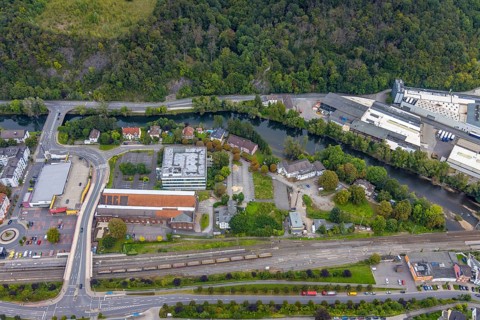 Aerial view, thyssenkrupp Hohenlimburg guest house in the Hohenlimburg district of Hagen, Ruhr