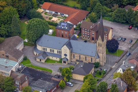 Aerial view, St. Boniface Catholic Church, Old Wineyard School and St. Boniface Day Care Centre in