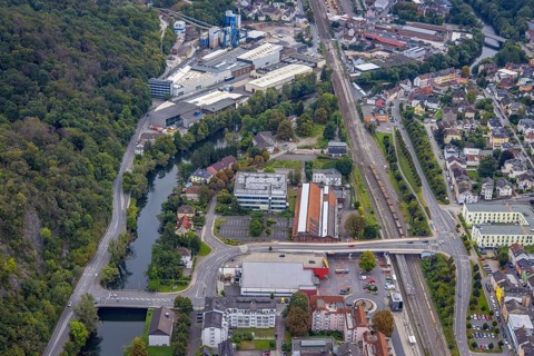 Aerial view, thyssenkrupp Hohenlimburg guest house in the Hohenlimburg district of Hagen, Ruhr