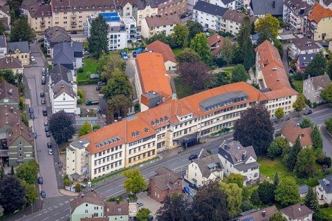 Aerial view, Protestant hospital in the Hohenlimburg district of Hagen, Ruhr area, North