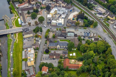 Aerial view, St. Boniface Catholic Church, Old Wineyard School and St. Boniface Day Care Centre in