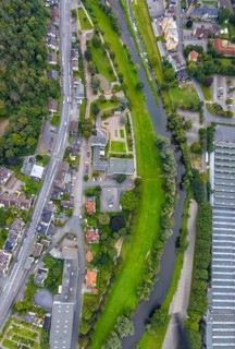 Aerial view, river Lenne at Lennepark and Richard-Römer-Lennebad in the district Hohenlimburg in