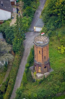 Aerial view, octagonal water tower with monument protection at Boeingstraße in the district