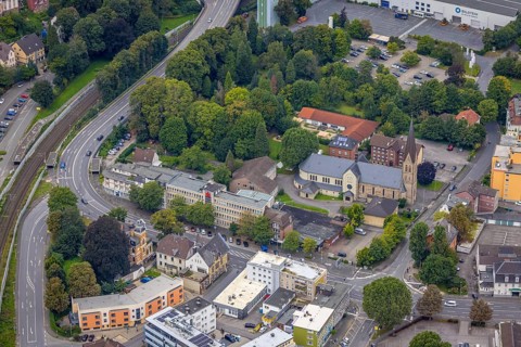 Aerial view, St. Boniface Catholic Church, Old Wineyard School and St. Boniface Day Care Centre in
