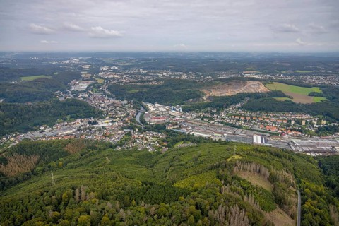 Aerial view, view of Oege and Steltenberg quarry in the Hohenlimburg district of Hagen, Ruhr area,