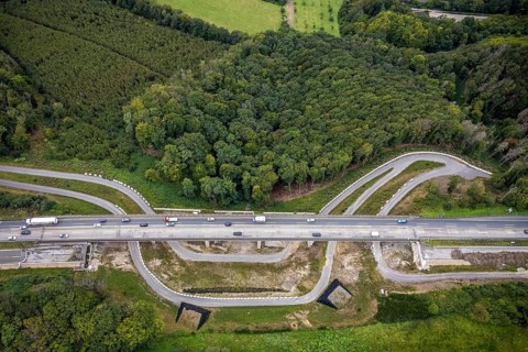 Aerial view, motorway A45 valley bridge Kattenohl in the district Eilpe in Hagen, Ruhr area, North