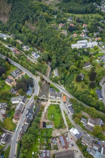 Aerial photo, flood protection at the Volme bridge and railway bridge in the district of Dahl in