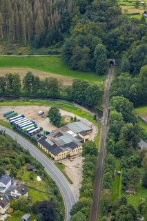 Aerial view, commercial area at the Dahler Straße and tunnel entrance of the railway in the