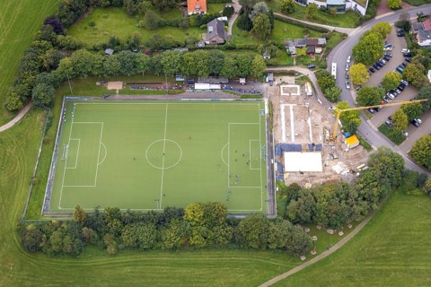 Aerial view, construction site at the sports ground Wörthstraße of TSV Fichte Hagen 1863 in the