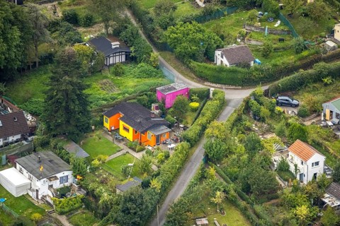 Aerial view, allotment garden association Goldberg in the district Eilpe in Hagen, Ruhr area, North