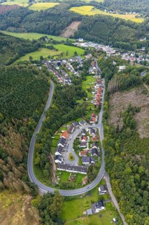 Aerial view, housing estate Heedfelder Straße and Am Sterbecker Bach in the Rummenohl district of
