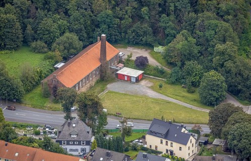 Aerial view, machine hall of the Harkort factory in the Haspe-West district of Hagen, Ruhr area,