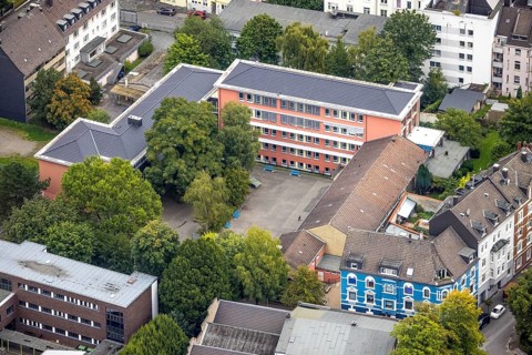 Aerial view, Realschule Haspe in the district Haspe in Hagen, Ruhr area, North Rhine-Westphalia,