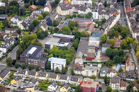 Aerial view, Realschule Haspe and Ernst-Eversbusch-Schule in the district Haspe in Hagen, Ruhr
