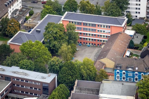 Aerial view, Realschule Haspe in the district Haspe in Hagen, Ruhr area, North Rhine-Westphalia,