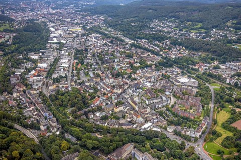 Aerial view, view of Haspe district in Hagen, Ruhr area, North Rhine-Westphalia, Germany, DE,