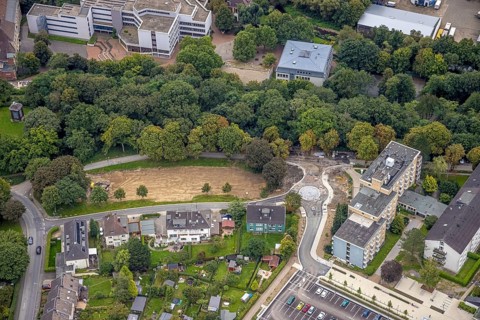 Aerial view, construction site at the former Büddinghardt car park at the Protestant hospital in