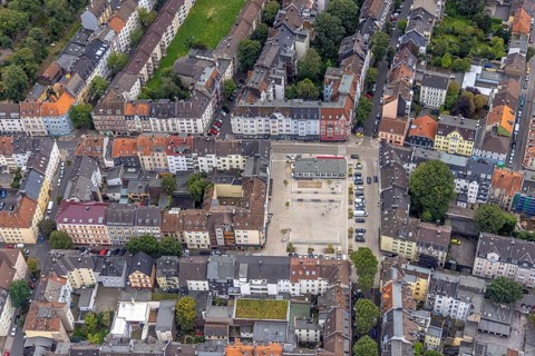 Aerial view, redesign Wilhelmsplatz Der Willi in the district Wehringhausen in Hagen, Ruhr area,