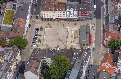 Aerial view, redesign Wilhelmsplatz Der Willi in the district Wehringhausen in Hagen, Ruhr area,
