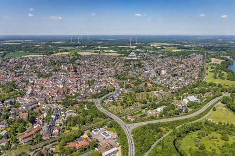 Aerial view, Old town with catholic St.Sixtus-Kirche, Altstadring, Haltern-Stadt, Haltern am See,