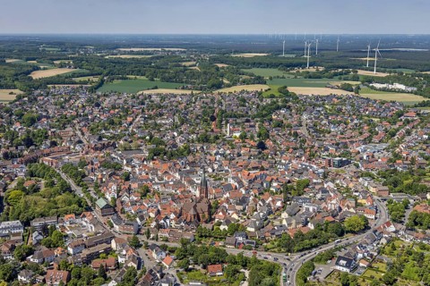 Aerial view, Old town with catholic St.Sixtus-Kirche, Altstadring, Haltern-Stadt, Haltern am See,