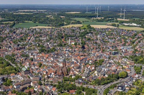 Aerial view, Old town with catholic St.Sixtus-Kirche, Altstadring, Haltern-Stadt, Haltern am See,