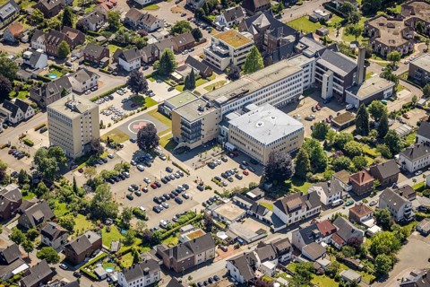 Aerial view, St. Sixtus-Hospital, Haltern-Stadt, Haltern am See, Ruhr area, North Rhine-Westphalia,