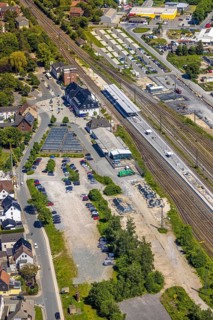 Aerial view, Haltern am See station, construction site and conversion, Haltern town, Haltern am