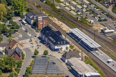 Aerial view, Haltern am See station, construction site and conversion, Haltern town, Haltern am