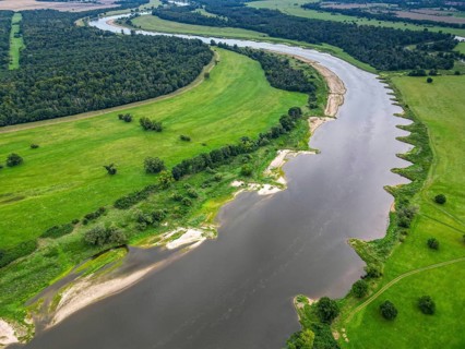River Elbe, Middle Elbe, aerial view, meander, river course, groynes, sunrise in the Elbe
