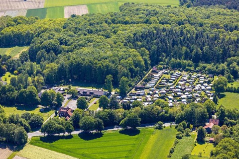 Aerial view, Drügen Kamp campsite, Lehmbraken, Haltern am See, Ruhr area, North Rhine-Westphalia,
