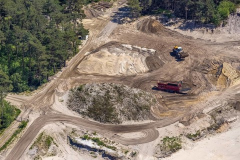Aerial view, sand loading at Silbersee I, Lehmbraken, Haltern am See, Ruhr area, North