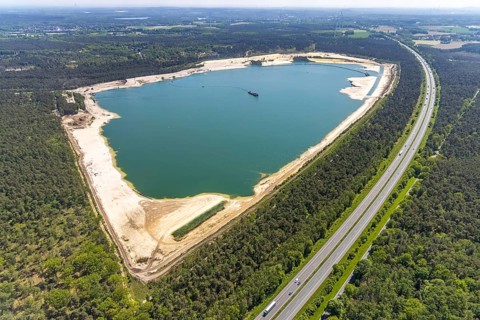 Aerial view, Silbersee I with quartz sand extraction in the district of Lehmbraken, Lehmbraken,