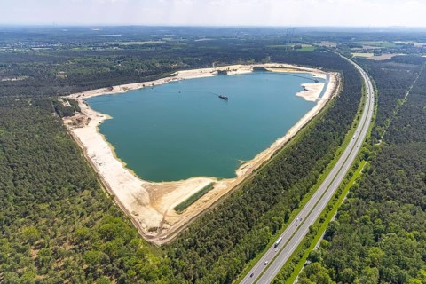 Aerial view, Silbersee I with quartz sand extraction in the district of Lehmbraken, Lehmbraken,