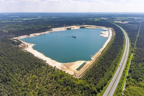Aerial view, Silbersee I with quartz sand extraction in the district of Lehmbraken, Lehmbraken,