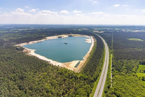 Aerial view, Silbersee I with quartz sand extraction in the district of Lehmbraken, Lehmbraken,