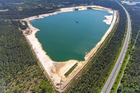 Aerial view, Silbersee I with quartz sand extraction in the district of Lehmbraken, Lehmbraken,