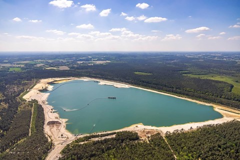 Aerial view, Silbersee I with quartz sand extraction in the district of Lehmbraken, Lehmbraken,