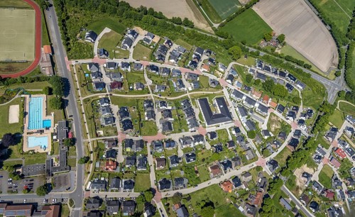 Aerial view, residential area Maximilian-Kolbe-Straße, Alloheim Senioren-Residenz Sythen am See,