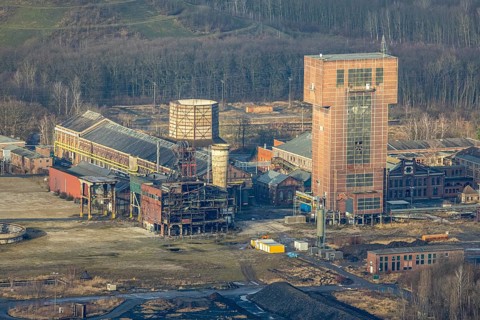 Aerial view with hammerhead tower at Ost Zeche Heinrich Robert colliery, CreativRevier in