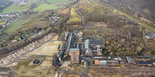 Aerial view with hammerhead tower at Ost Zeche Heinrich Robert colliery, CreativRevier in