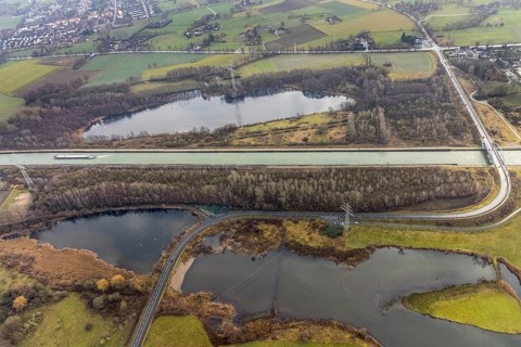 Aerial view of the nature reserve Am Tibaum, River Lippe Meander and Datteln-Hamm Canal, Hamm, Ruhr