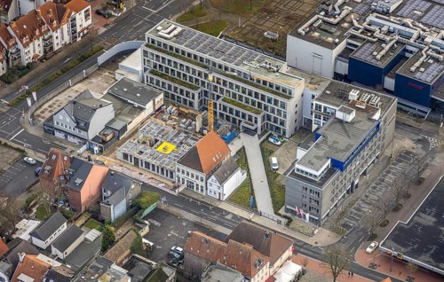 Aerial photo construction site Widumstraße with demolition for new WA office building,