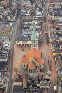 Aerial view evang. Pauluskirche with market place and city centre view in Hamm, Ruhr area, North