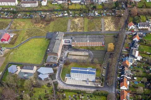 Aerial view commercial area Am Hülsenbusch at the new development area Am Beisenkamp in Hamm, Ruhr