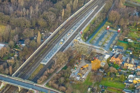 Aerial view construction site subway at Hamm-Heessen railway station in Hamm, Ruhr area, North