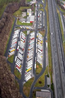 Aerial view motorway service area Rhynern-Nord and Rhynern-Süd on the A2 motorway, truck parking,